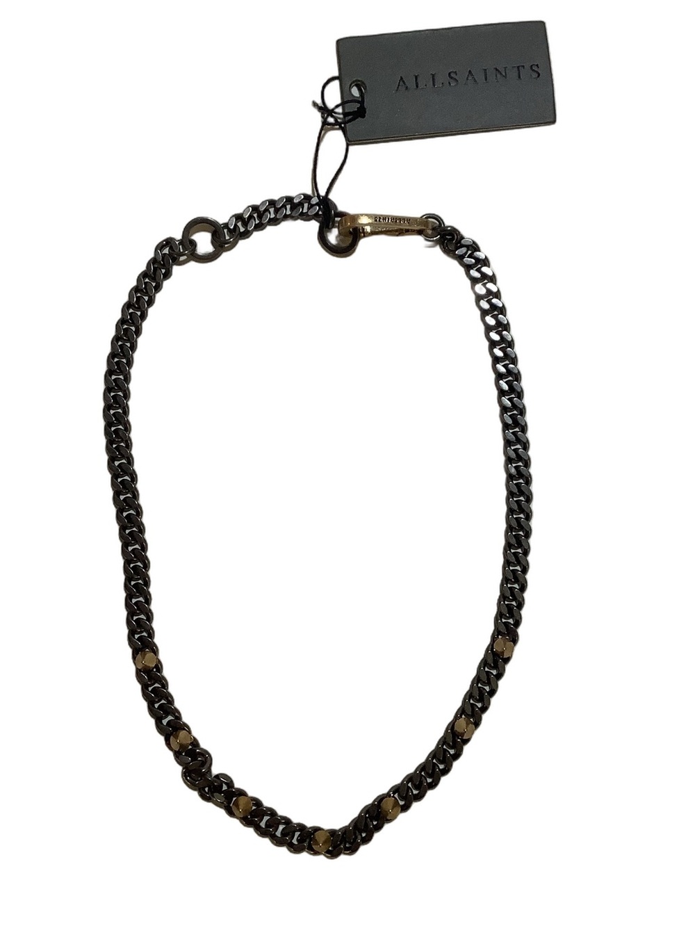All Saints Hematite Gold Stud Carabiner Choker Necklace New - Picture 2 of 4